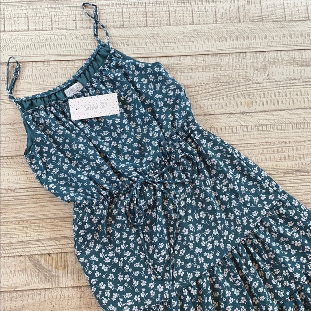 Teal Floral Tiered Maxi Dress
